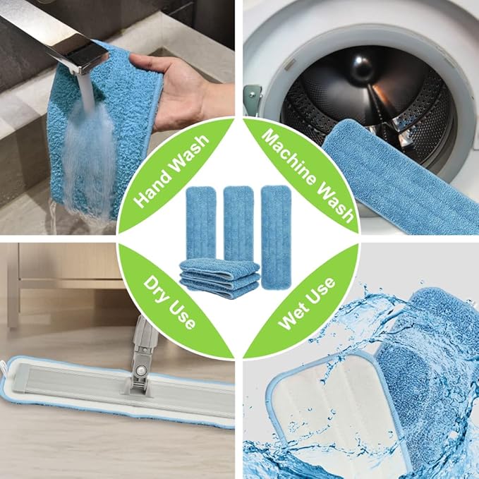 windson 6 Pack 18" Microfiber Mop Pads Washable, Reusable Mop Replacement Heads for 16-18inch Spray Velcro Mop Hardwood Floor Cleaning(6Pack)