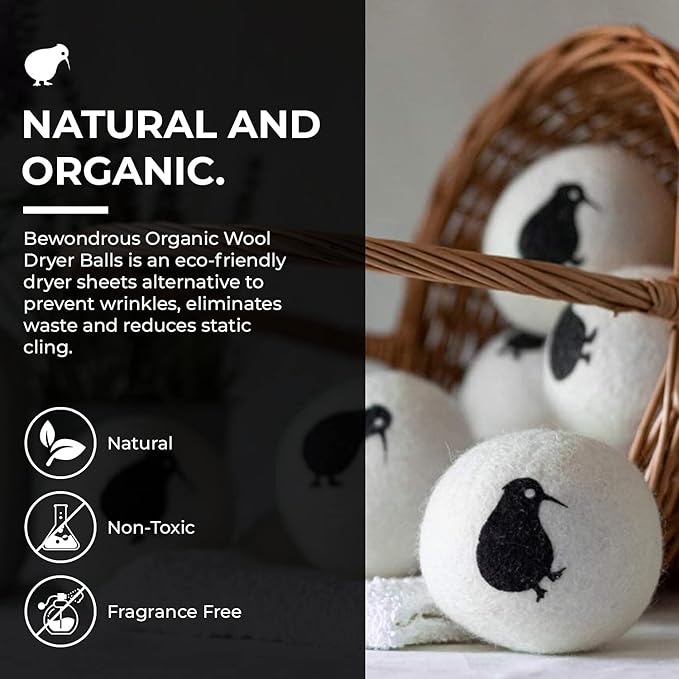 Wool Dryer Balls XL, 100% New Zealand Organic Wool - Reusable Natural Fabric Softener for Laundry, Dryer Sheets Alternative - Prevent Wrinkles and Anti Static (Black, 4-Pack)