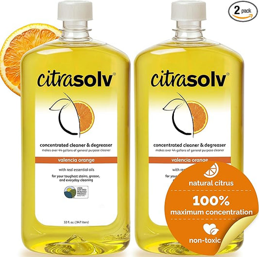 Citra Solv Concentrated Cleaner & Degreaser, Deodorizer, Paint & Adhesive Remover, for Home and Outdoor, Natural Orange Oil, Safe, Valencia Orange - 32 Fl Oz (2-Pack)