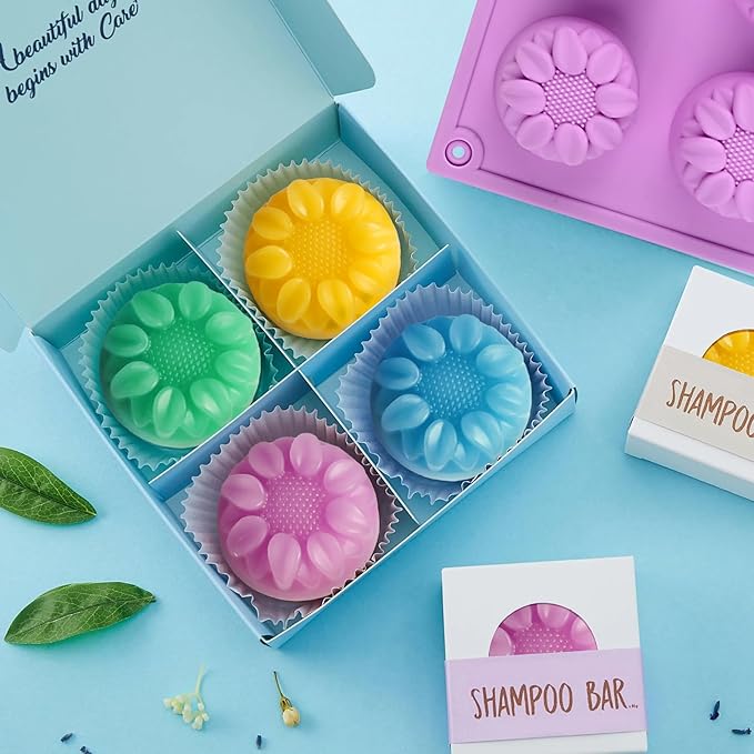 2PCS Flower Silicone Soap Molds, 15 Cavities Small Daisy Flower Soap Mold for Homemade Craft Soap Mold, Jelly, Cake, Mousse, Ice Cream Tray Baking Mold (Blue+Purple)