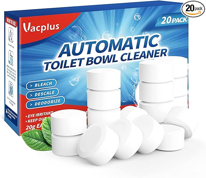 Vacplus Toilet Bowl Cleaner Tablets 20 PACK, Automatic Cleaners with Bleach, Slow-Releasing Toilet Tank Cleaners for Deodorizing & Descaling, Household Toilet Cleaners against Tough Stains
