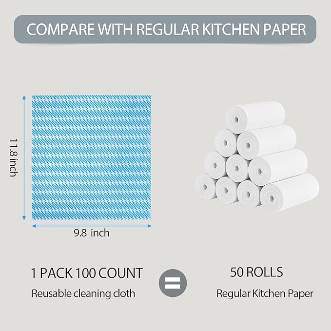 Disposable Cleaning Cloths Dry Handi Wipes Reusable Dish Cloths Multi Use Reusable Cleaning Towels,Machine Washable J cloth,Heavy Duty Handy Wipes 9.8" X 11.8" 100 Count Per Roll