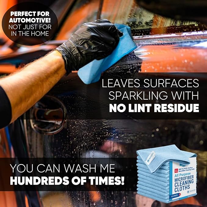12" x 12" MW Pro Multi-Surface Microfiber Cleaning Cloths | Blue - 12 Pack | Premium Microfiber Towels for Cleaning Glass, Kitchens, Bathrooms, Automotive, Supplies & Products