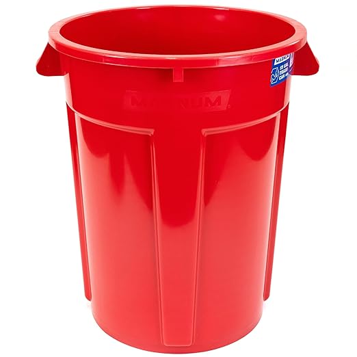 Magnum 55 Gallon Trash Can, High-Vis Red, Construction Grade, Heavy Duty Plastic, Jobsite Ready for Handling and Holding Garbage CMTC-C000-55R01 (1 Pack)