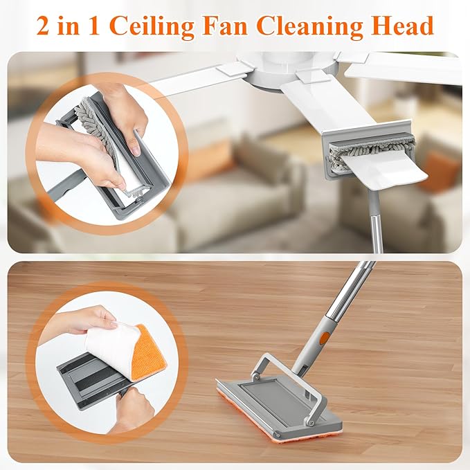 Ceiling Fan Cleaner Duster-78.7" Extendable Baseboard Cleaner Tool with Handle,4-in-1 Ceiling Fan Duster for Ceiling Fan Blades,Baseboard,Ceiling,Window,Floor,Wall-9 Reusable Pads