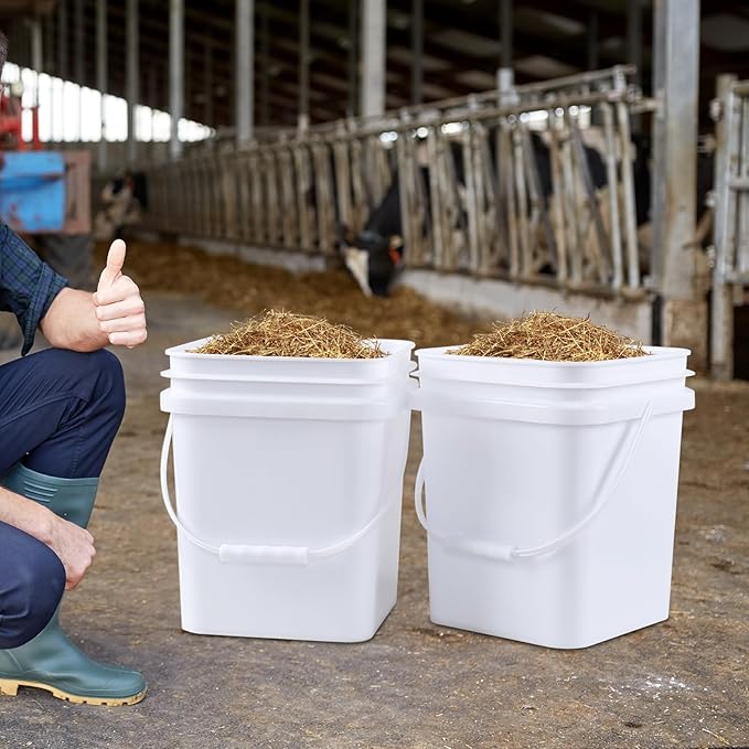 Cand 4.8 Gallon Sealable Lid Bucket with Handle, Set of 4 Plastic Square Storage Bucket Pail, White
