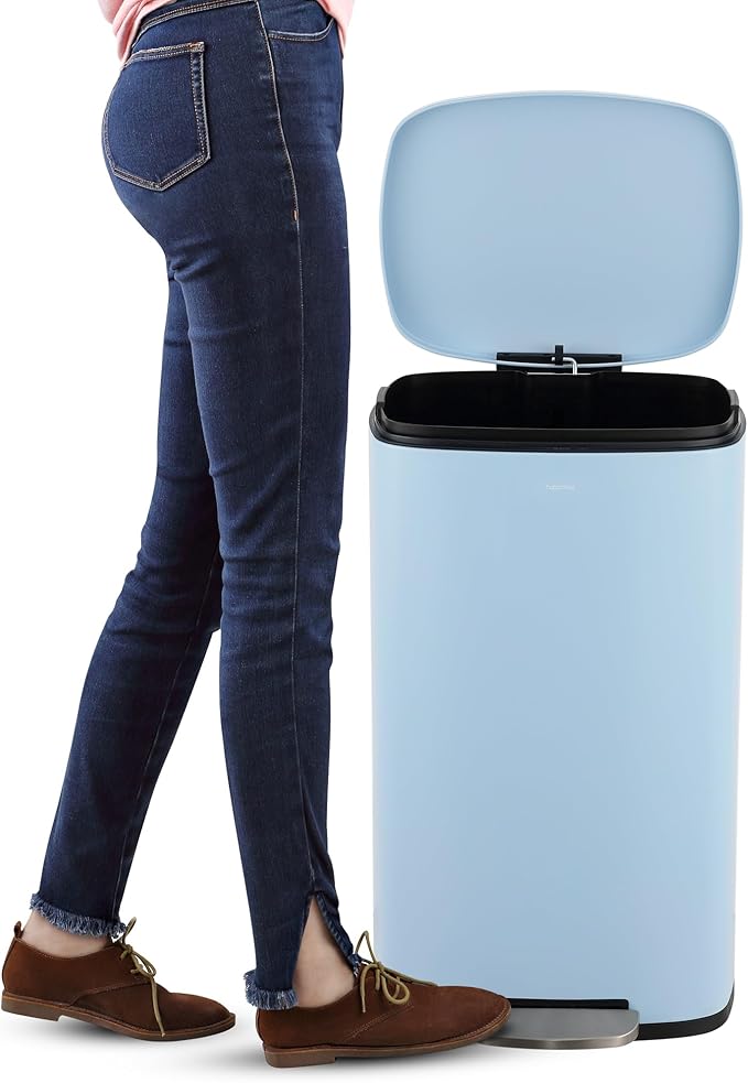 happimess HPM1011G Curtis 8-Gallon Step-Open Trash Can, Fingerprint Resistant, Modern, Minimalistic for Home, Kitchen, Laundry Room, Office, Bedroom, Bathroom, Tide Pool Blue