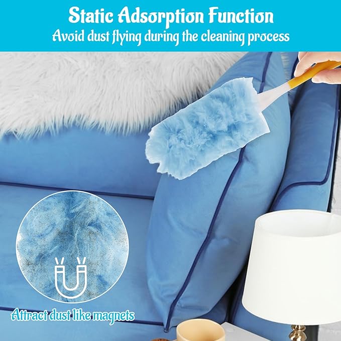 50 Count 360 Heavy Duty Duster Refills Bulk Compatible with Swiffer, Dusting Refills with 1 Handle, Multi Surface Disposable Dusters Refill for Cleaning (Blue)