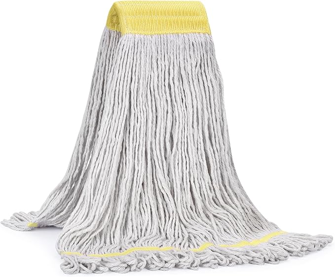 Matthew Cleaning Commercial Mop Head Replacement, 5 Inch Wide Headband, Looped End Cotton Blend String Wet Mops for Floor Cleaning, 24 oz Large, 1-Pack White