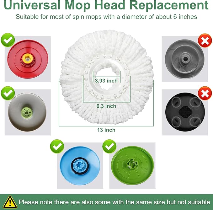 6 Pack Mop Head Replacement, Spin Mop Replacememt Head for 6-6.3” Inch Spin Mop Heads, Microfiber Mop Head Compatible with Hurrican Casabela Mopnad, Household Cleaning Tools, Commercial Mop Head