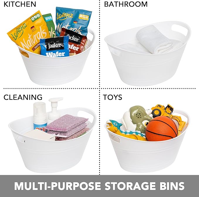 Tiawudi 8 Pack Ice Buckets with Handles, Ice Drink Tub for Party & Bar, Wine Beer Champagne Beverage Bottle Cooler, Plastic Storage Tub, Oval Storage Basket for Home, 4.5 Liter Each, White