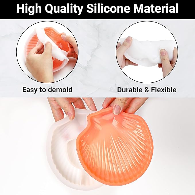 Gartful 3 Pieces Tray Resin Molds, Silicone Jewelry Dish Molds, DIY Storage Container Epoxy Casting Molds for Jewelry Ring Holders, Soap Dish, Candle Holder, 3 Large Styles(Conch & Star & Shell)