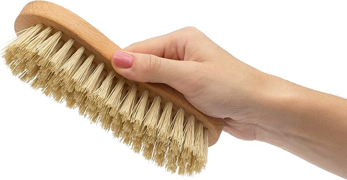 KONEX Nylon Fiber Economy Utility Cleaning Hand Brush | Heavy Duty Hand-Held Scrub Brush Stiff Bristles | Wooden Body, Ideal Scrub Brushes for Cleaning (Peanut Shaped)