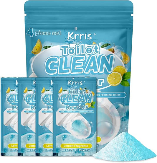 Toilet Bowl Cleaner Powder - Self-Activating Toilet Cleaner for Stubborn Stains & Limescale, Deep Cleaning Foam with Lemon Fragrance, Safe Toilet Cleaning Supplies (4 Packs × 3 oz)