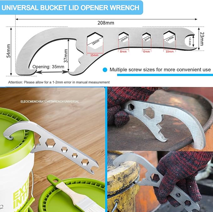 Paint Can Opener Tool Bucket Opener Tool 5 Gallon With Lid Openers Wrench Lid Remover Tools Bucket Pail Lids Manual Openers Tools for Home Industrial Portable Multifunctional Adjustable Wrench Spanner
