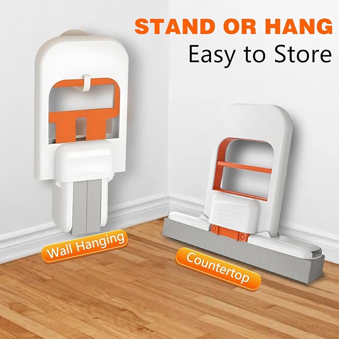 Mini Folding Table Mop, 2025 Portable Cleaning Sponge Mop for Bathroom, Kitchen, Countertops, Glass, Tile - Wet and Dry Use, Deep Grooved, One-Hand Squeeze Handle, Replaceable Mop Head