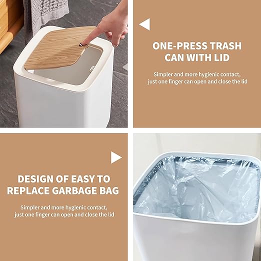 WanWanKa Mini White Plastic Trash Can, 2.6 Gallon Capacity, Slim Design, Anti-Odor, Easy to Clean, Suitable for Any Place