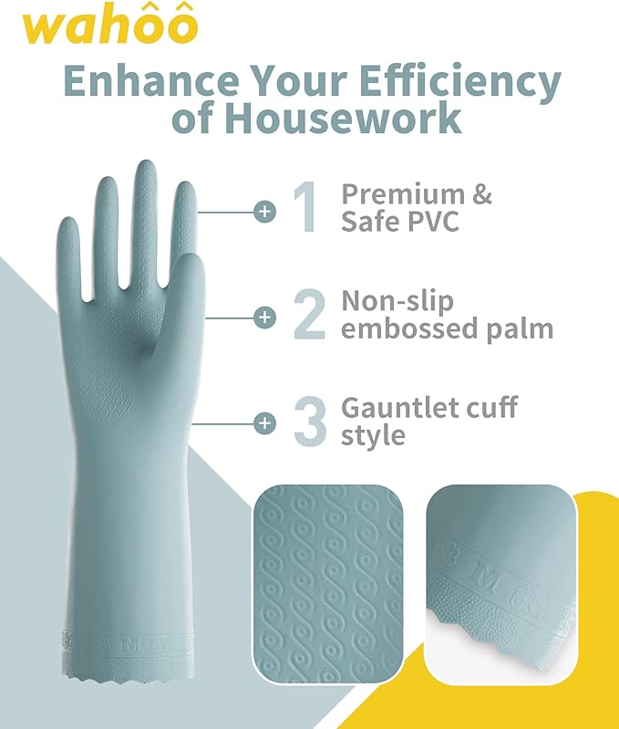 LANON wahoo Skin-Friendly Cleaning Gloves, Unlined Dishwashing Rubber Gloves, Kitchen, Non-Slip, Surf Spray, Large