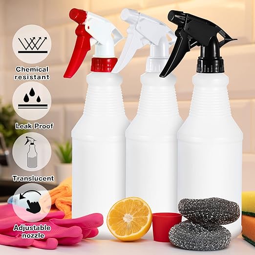 Yinder 18 Pcs 16 Oz Plastic Spray Bottle Bulk Empty Refillable Spray Bottles for Cleaning Solution Leak Proof Water Sprayer with Adjustable Nozzle Mist/Stream Mode(Black, White, Red)