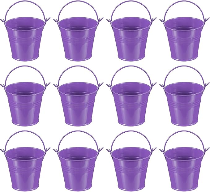 PATIKIL 2.7"x2.3" Small Metal Buckets with Handle, 12 Pcs Mini Galvanized Bucket Colorful Easter Buckets for Crafts Party Favors Decoration, Dark Purple