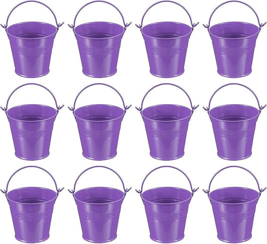 PATIKIL 2.7"x2.3" Small Metal Buckets with Handle, 12 Pcs Mini Galvanized Bucket Colorful Easter Buckets for Crafts Party Favors Decoration, Dark Purple