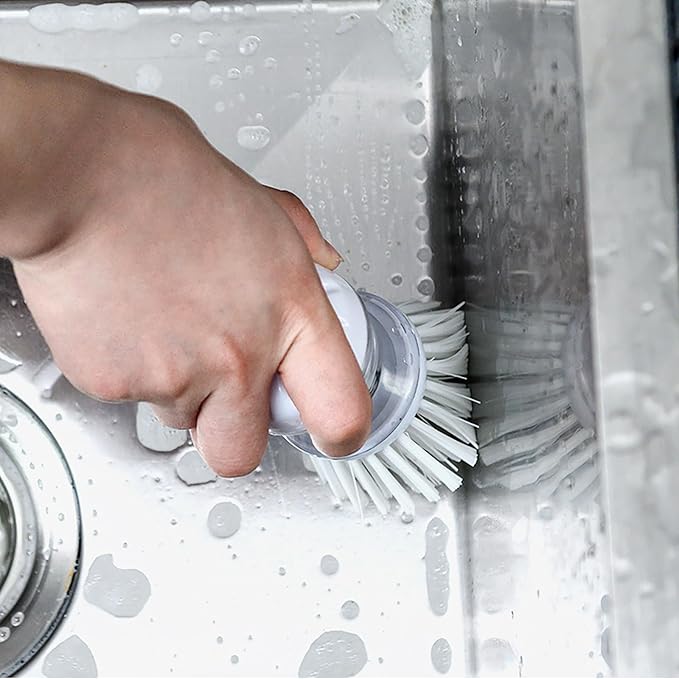 Dish Brush with Soap Dispenser for Dishes Pot Pan Kitchen Sink Scrubbing, White 3 Pack