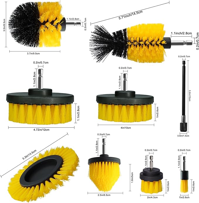 18 Pcs Drill Brush Attachments Set,Power Cleaning Scrub Brushes with Extend Long Attachment,Grout Cleaner for Tile Floors,Car Detailing, Carpet, Tile Grout, Sinks (18)