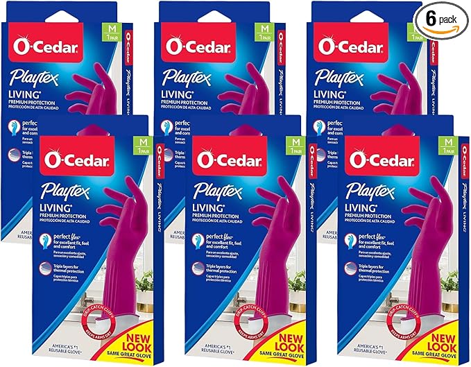 PLAYTEX HandSaver Rubber Gloves, Premium Protection for Kitchen and Household Cleaning (Medium, 6 Pack)