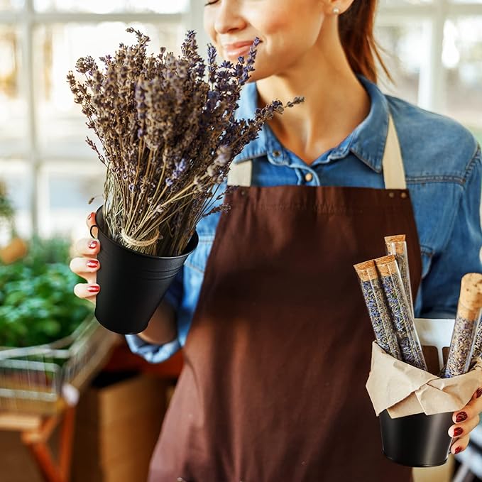 Sadnyy 12 Pack Metal Buckets with Handle, Galvanized Bucket 4.5 x 5 Inch Basket Bucket Party Supplies, Crafts for Christmas Halloween Candy Bars Vase Crafts(Black)