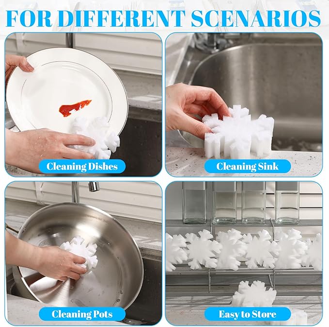 Tioncy 12 Pack Christmas Snowflake Sponges Bulk Dual Sided Scrubber Christmas Kitchen Sponges Dishwashing Non Scratch for Kitchen Accessories Dish Scouring