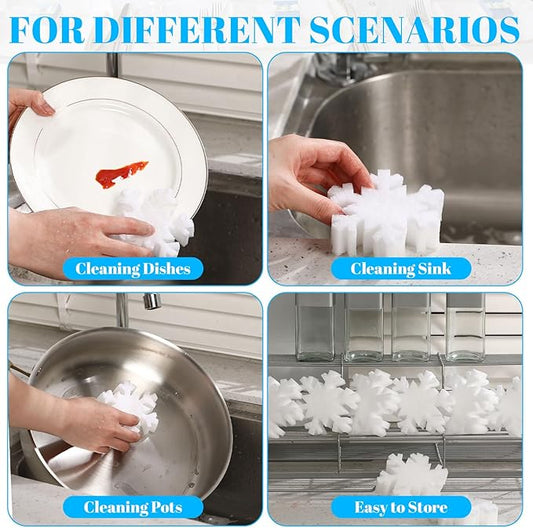 Tioncy 12 Pack Christmas Snowflake Sponges Bulk Dual Sided Scrubber Christmas Kitchen Sponges Dishwashing Non Scratch for Kitchen Accessories Dish Scouring