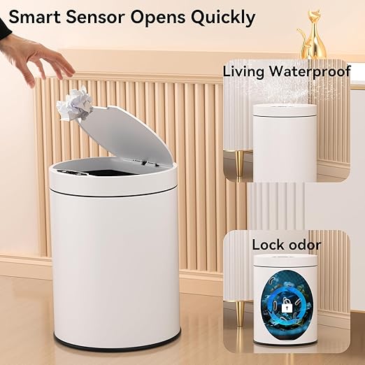 Bathroom Trash Can with Lid 2.6 Gallon Stainless Steel TrashCans Automatic Bathroom Garbage Can for Bedroom, Kitchen, Office
