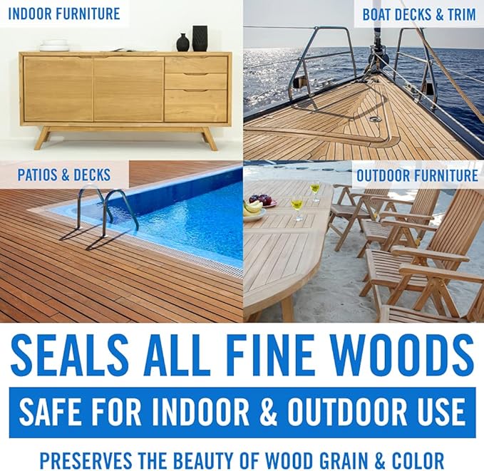 Teak Cleaner and Brightener for Wood, Teak Oil or Sealer for Boats, Indoor Furniture, Shower Stools, and Outdoor Wood Furniture Restorer for Stains