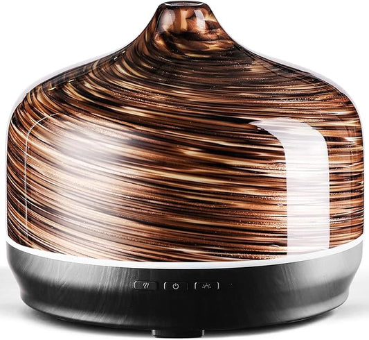 Porseme 500ml Glass Essential Oil Diffuser Aromatherapy Ultrasonic Cool Mist Humidifier 15-21 Running Hours Waterless Auto-Off Air Diffusers for Sleeping Yoga Office Working Spa and Rest (Dark Golden)