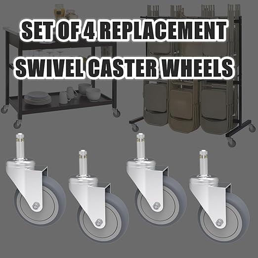 2-Inch Swivel Stem Caster, 7/16-Inch Stem Diameter Rubber Wheel, Thermoplastic Rubber TPR Replacement Wheels for Weber Grill Shop Vac - 4 Pack