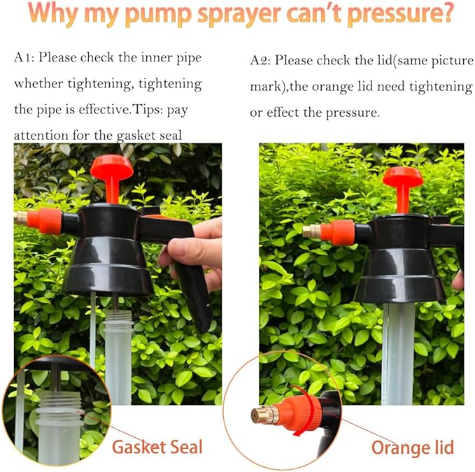 2 Pack Pump sprayers in Lawn and Garden, 2L Handheld Garden Pump Sprayer 0.5 Gallon Water Mist Spray Bottle for Plants, Weed Sprayer with Adjustable Brass Nozzle (2L Orange)