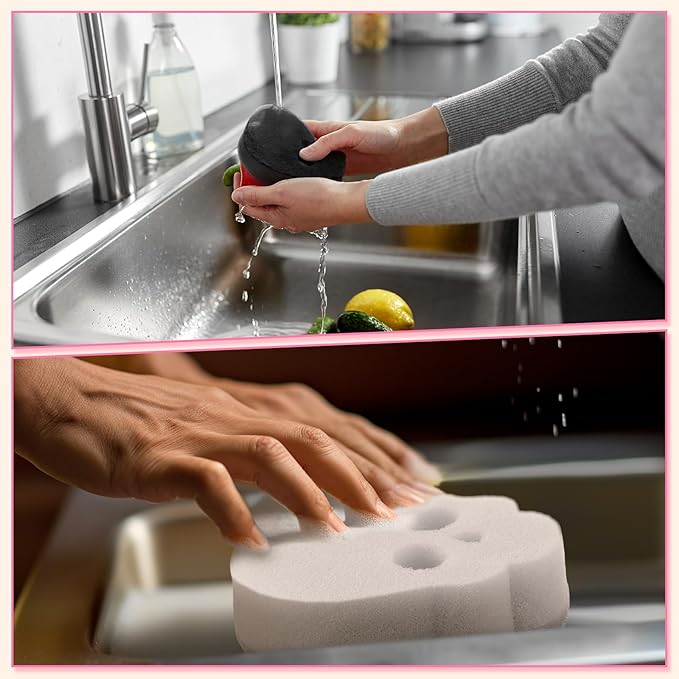 Tioncy 12 Pack Skull Kitchen Sponges Bulk Dual Sided Scrubber Pink Sponges Dishwashing Skull Kitchen Accessories Dish Scouring Black, White