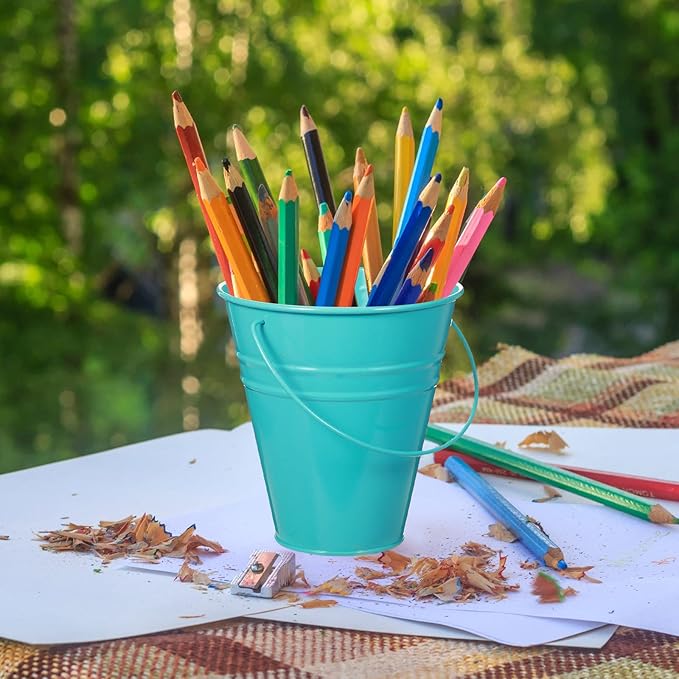 Sadnyy 12 Pack Metal Buckets with Handle, Galvanized Bucket 4.5 x 5 Inch Basket Bucket Party Supplies, Crafts for Christmas Halloween Candy Bars Vase Crafts(Multicolored)