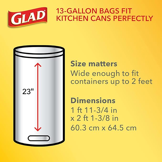 Glad ForceFlex Tall Kitchen Drawstring Trash Bags, 13 Gal, Fragrance Free, 40 Ct (Package May Vary)
