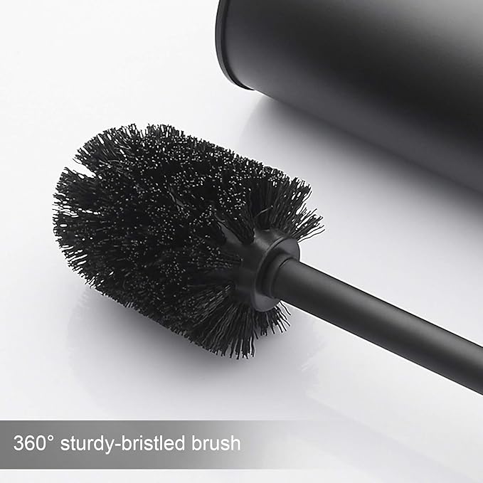 BGL Stainless Steel Toilet Brush with Holder, 2 Black Bristle Heads