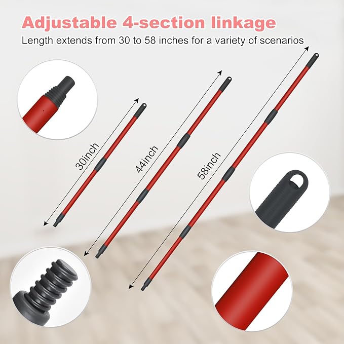 Spin Mop Heads Replacements for O Ceda EasyWring 1-Tank System, 3 Microfiber Mop Head Refills, 4-Section Iron Handle, 1 Base and 1 Scrub Brush Combo Set for Floor Cleaning