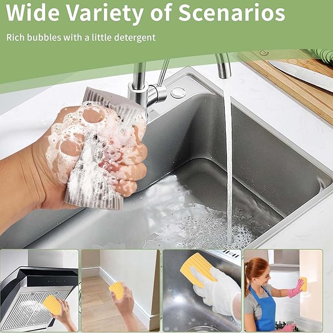 Damp Clean Duster Sponge 4 Pack,Magic Sponges Eraser Baseboard Cleaner Tool,Reusable Household Cleaning Sponge for Blinds, Glass, Railings, Mirrors, Floorboards, Fan Blades, Vents(Multi Color)