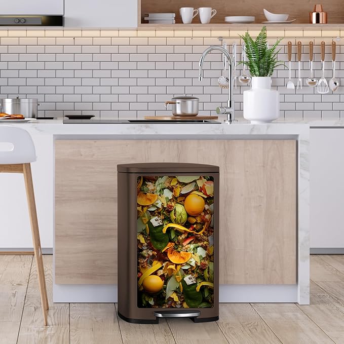 8 Gal Kitchen Trash Can, 30L Recycling or Garbage Bin, Brushed Stainless Steel Waste Basket, Soft&Quiet Close Dustbin, with Step-On Pedal, Removable Inner Bucket, for Home, Office, Living Room