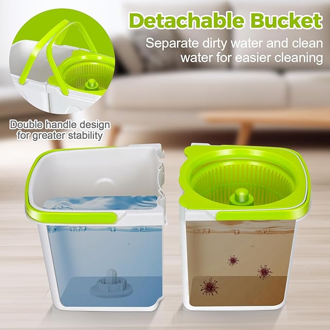 Spin Mop and Bucket,Masthome Mop and Bucket Set with Wringer.4L Detachable Bucket Small,Separate Clean and Dirty Water,Adjustable 50" Handle,3 Microfiber Pads for Wet/Dry Hardwood Tile Floor Cleaning