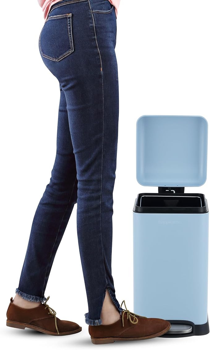 happimess HPM1012H Betty Retro Mini 3.2-Gallon Step-Open Trash Can, Fingerprint Resistant, Modern, Minimalistic for Home, Kitchen, Laundry Room, Office, Bedroom, Bathroom, Tide Pool Blue