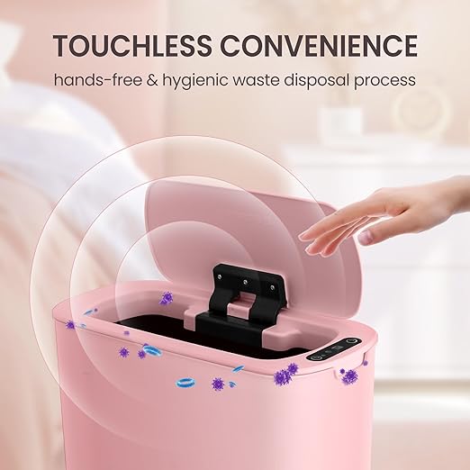 Cesun Motion Sensor Trash Can, 5 Gallon Automatic Bathroom Garbage Can with Lid, Touchless Smart Plastic Slim Wastebasket for Bathroom, Office, rv, Bedroom, Living Room, Pink