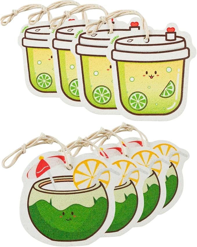 8-Pack Non-Scratch Sponges with Hanging Rope (2 Fun Designs) - Safe for Non-Stick Pans, Glassware & Countertops | Durable, Reusable & Space-Saving Kitchen Sponges