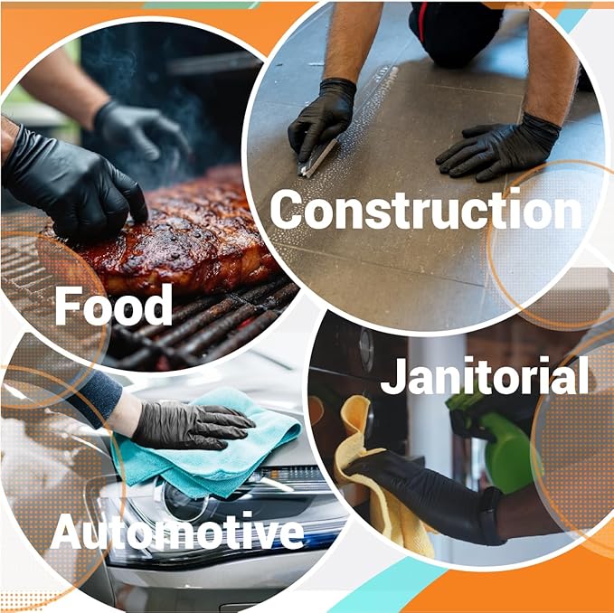 ASAP Thick Black Nitrile Gloves Disposable Latex Free - 6 Mil, Powder Free, Food Safe, Kitchen & Mechanic