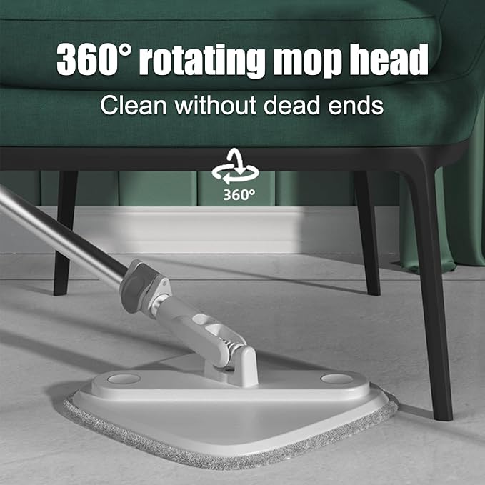Spin Mop and Bucket Set with Self - Separation System, 360 - Degree Spinning Self - Wringing, Square Cleaning Mop and Bucket with Wringer, with Replaceable Mops (Light Grey - 2 Pads)