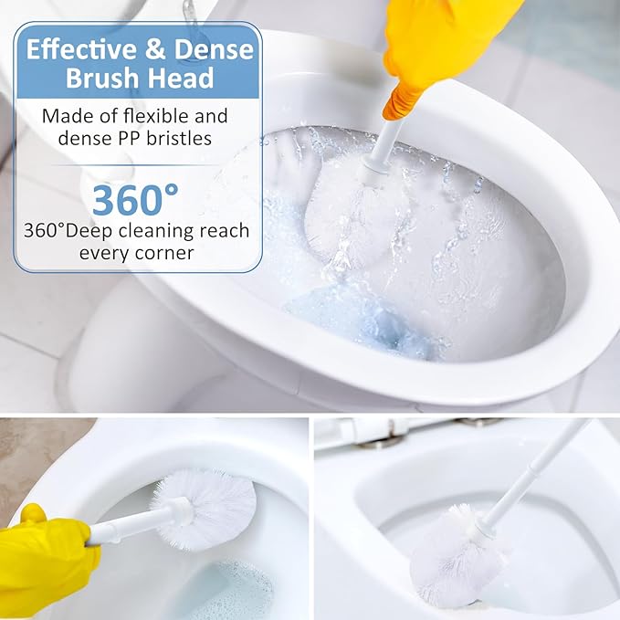 Tioncy 6 Pack 14.96 Inches Toilet Brush with Holder Toilet Bowl Brush and Caddy Set Stiff Bristles Scrubber for Bathroom Cleaning Supplies (Black,White)